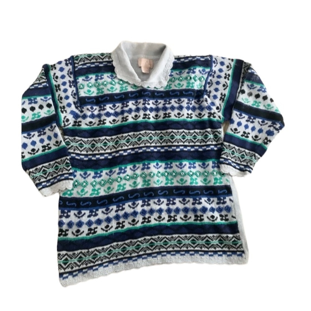 Jimmy Garcia | Vintage Knit Sweater Large Gray Blue Green Oversized
